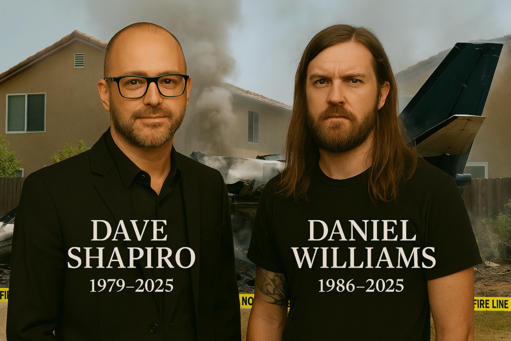 Tribute to Dave Shapiro and Daniel Williams overlayed on Cessna 550 crash scene in San Diego’s Murphy Canyon