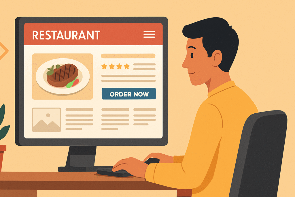 Flat-style illustration of a web developer building a modern, responsive website on a laptop